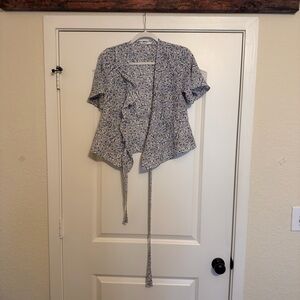 ONLY Blue Floral Wrap Blouse Tie Top Size 34 (XS)